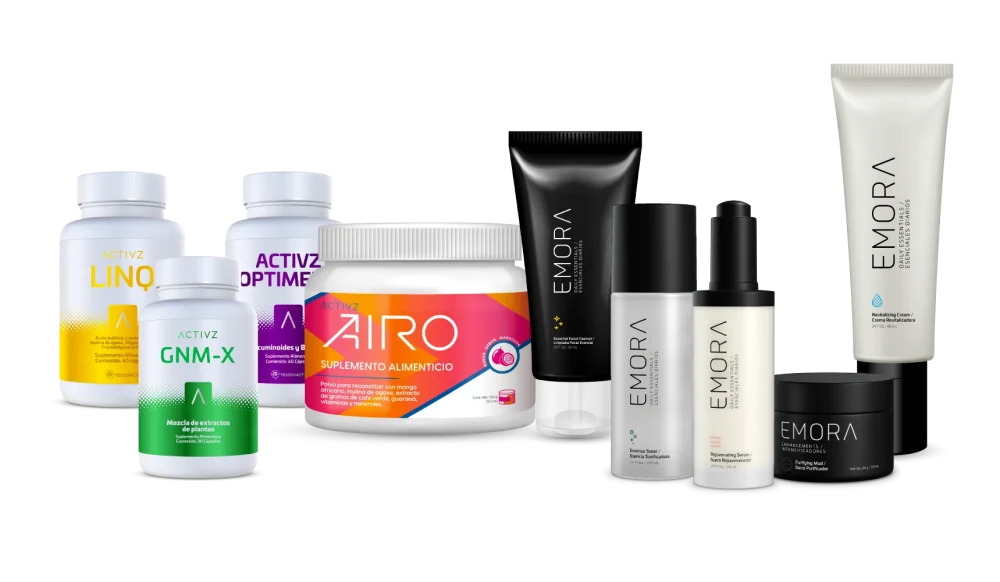 Línea completa de suplementos Activz: GNM-X, Linq, Optimend, Airo y Emora